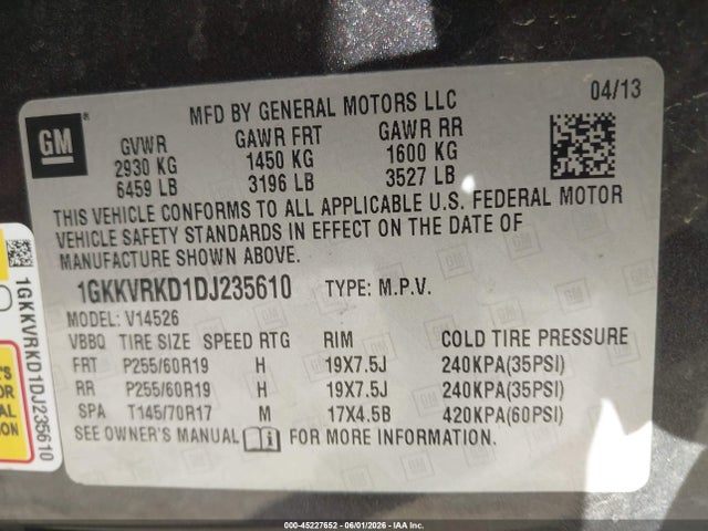 Продажа на аукционе авто 2013 Gmc Acadia Slt-1, vin: 1GKKVRKD1DJ235610, номер лота: 45227652