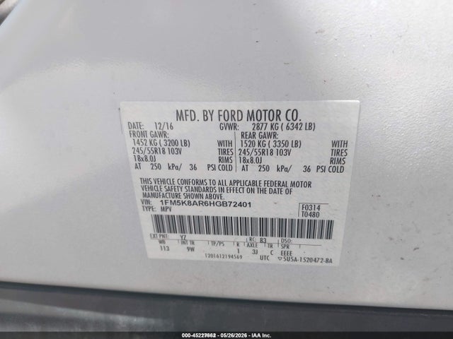 Ford Utility Police Interceptor 2017 1FM5K8AR6HGB72401 Image 9