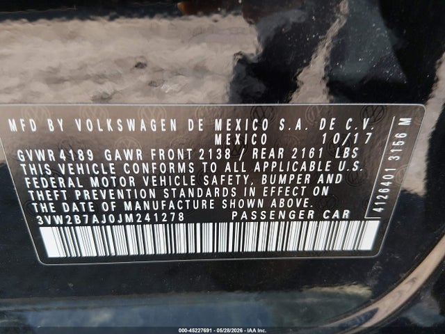 Aukcja sprzedaży 2018 Volkswagen Jetta 1.4t S, vin: 3VW2B7AJ0JM241278, numer aukcji: 45227691