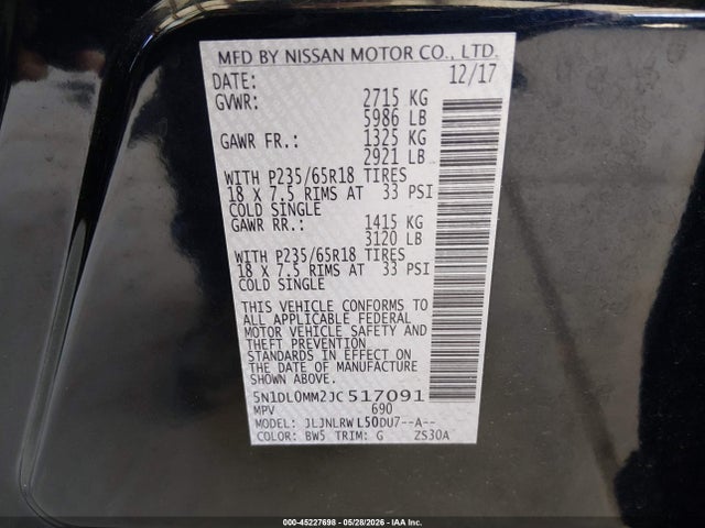 Aukcja sprzedaży 2018 Infiniti Qx60, vin: 5N1DL0MM2JT517091, numer aukcji: 45227698