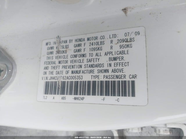 2010 Acura Tsx 2.4 მანქანა იყიდება აუქციონზე, vin: JH4CU2F62AC005353, აუქციონის ნომერი: 45227703