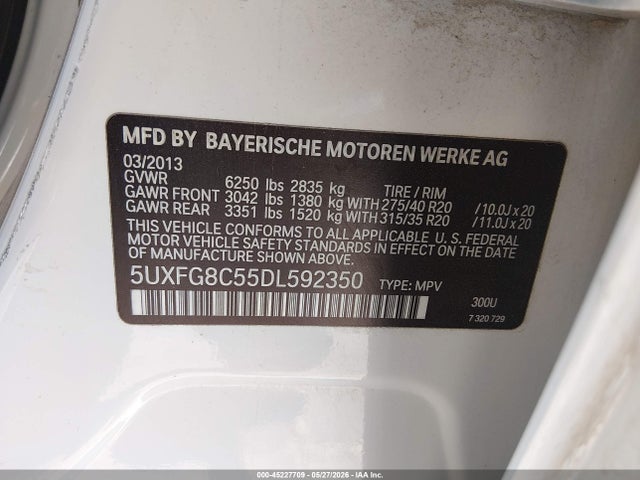 45227709 :رقم المزاد ، 5UXFG8C55DL592350 vin ، 2013 Bmw X6 مزاد بيع