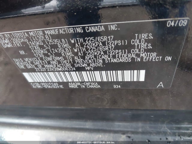 2009 Toyota Rav4 მანქანა იყიდება აუქციონზე, vin: 2T3ZF33V39W006334, აუქციონის ნომერი: 45227721