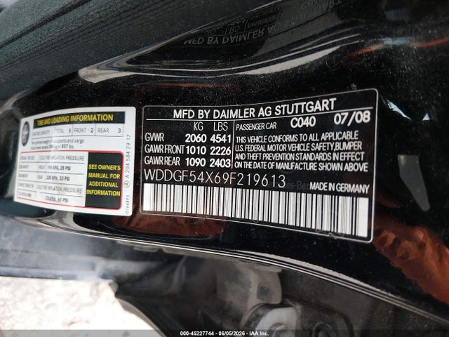 45227744 :رقم المزاد ، WDDGF54X69F219613 vin ، 2009 Mercedes-benz C 300 Sport مزاد بيع