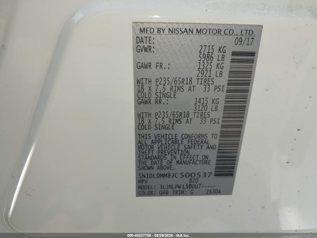 Aukcja sprzedaży 2018 Infiniti Qx60, vin: 5N1DL0MM8JC500537, numer aukcji: 45227758