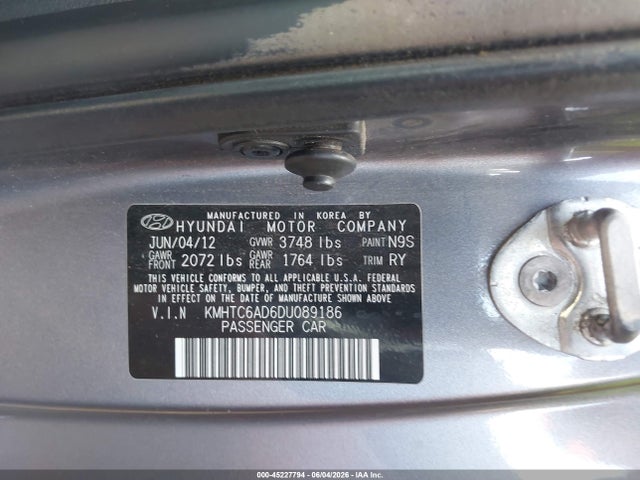 2013 Hyundai Veloster Base W/black მანქანა იყიდება აუქციონზე, vin: KMHTC6AD6DU089186, აუქციონის ნომერი: 45227794