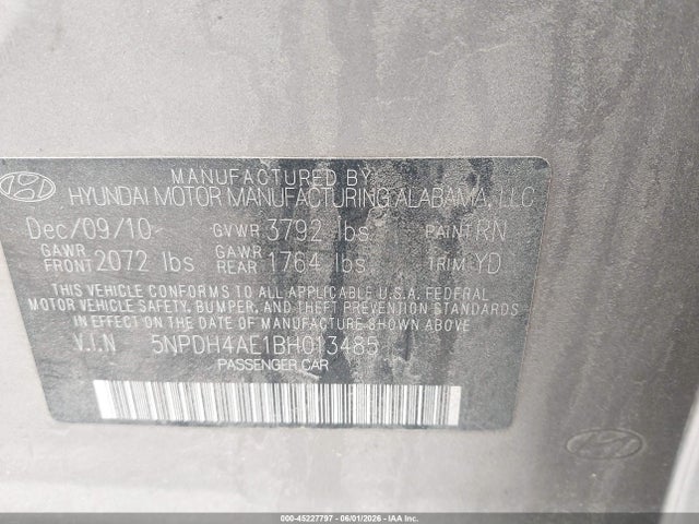 Продажа на аукционе авто 2011 Hyundai Elantra Limited, vin: 5NPDH4AE1BH013485, номер лота: 45227797