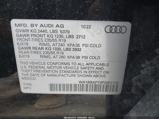 Aukcja sprzedaży 2023 Audi Q5 Premium Plus 40 Tfsi Quattro S Tronic, vin: WA1BBAFY3P2051720, numer aukcji: 45227815