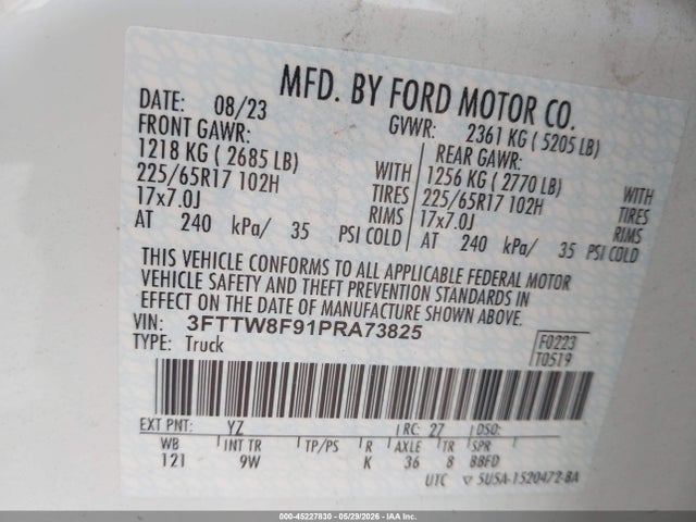 Продаж на аукціоні авто 2023 Ford Maverick Xl, vin: 3FTTW8F91PRA73825, номер лоту: 45227830