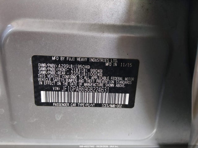 Продажа на аукционе авто 2016 Subaru Impreza 2.0i Premium, vin: JF1GPAB69G8224631, номер лота: 45227882