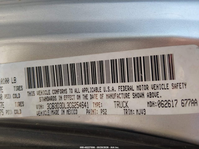 2012 Ram 3500 Slt მანქანა იყიდება აუქციონზე, vin: 3C63D3DL3CG254641, აუქციონის ნომერი: 45227886