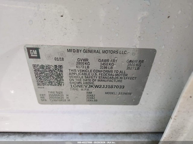1GNEVJKW2JJ187033 Chevrolet Traverse Premier