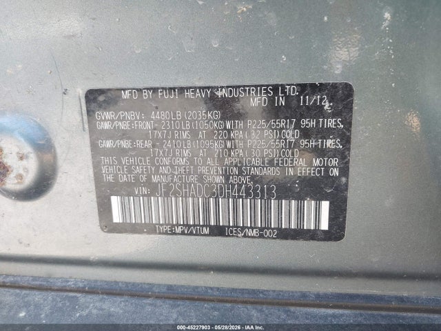 45227903 :رقم المزاد ، JF2SHADC3DH443313 vin ، 2013 Subaru Forester 2.5x Premium مزاد بيع