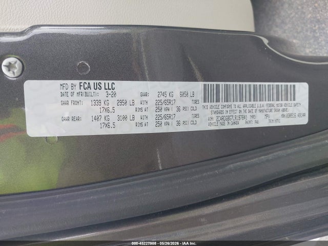 2020 Dodge Grand Caravan Se მანქანა იყიდება აუქციონზე, vin: 2C4RDGBG7LR197841, აუქციონის ნომერი: 45227905