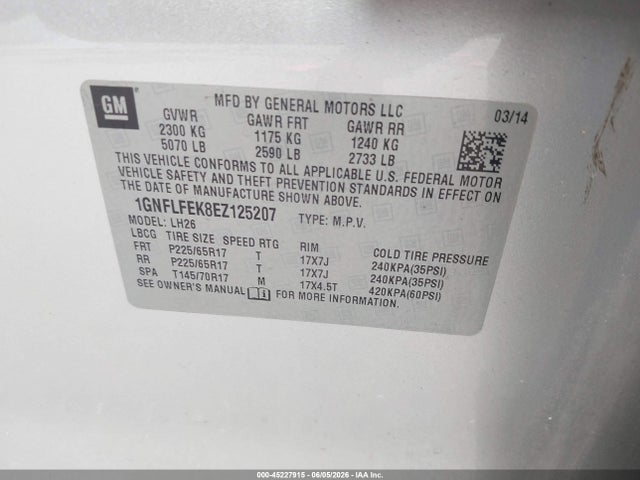 Продажа на аукционе авто 2014 Chevrolet Equinox 1lt, vin: 1GNFLFEK8EZ125207, номер лота: 45227915