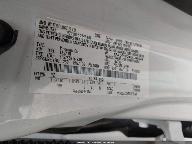 1FADP3F24GL346249 Ford FOCUS SE