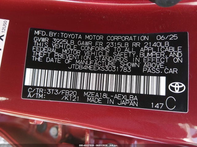 Toyota COROLLA LE 2025 JTDB4MEEXS3031783 Image 9