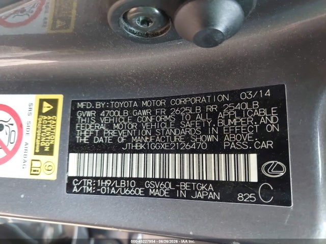 Aukcja sprzedaży 2014 Lexus Es 350, vin: JTHBK1GGXE2126470, numer aukcji: 45227954