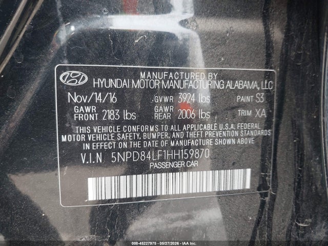 Продажа на аукционе авто 2017 Hyundai Elantra Value Edition, vin: 5NPD84LF1HH159870, номер лота: 45227975