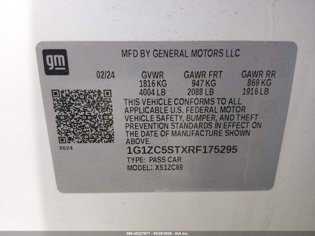 1G1ZC5STXRF175295 Chevrolet Malibu Fwd 1fl