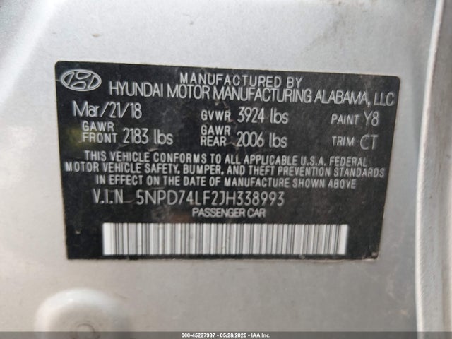 Hyundai ELANTRA SE 2018 5NPD74LF2JH338993 Image 9