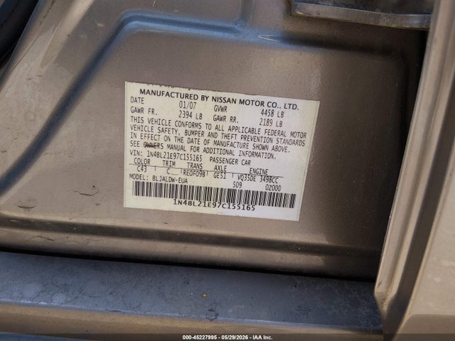 Aukcja sprzedaży 2007 Nissan Altima 3.5 Se, vin: 1N4BL21E97C155165, numer aukcji: 45227995