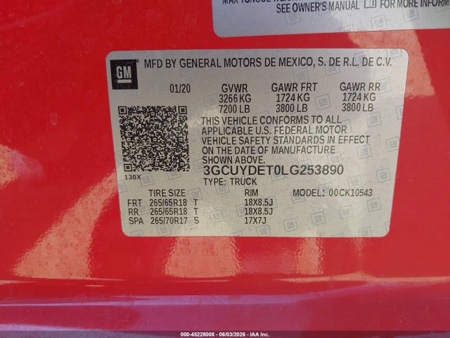 3GCUYDET0LG253890 Chevrolet Silverado 1500 4wd Short Bed Lt