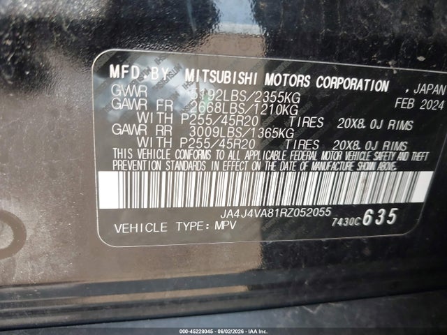 Продаж на аукціоні авто 2024 Mitsubishi Outlander Se 2.5 S-awc/se Black Edition S-awc/se Black Edition W/pano Roof S-awc/se Ralliart S-awc, vin: JA4J4VA81RZ052055, номер лоту: 45228045