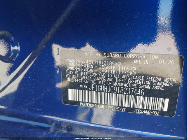 45228056 :رقم المزاد ، JF1GUHJC9T8237446 vin ، 2026 Subaru Impreza Rs مزاد بيع