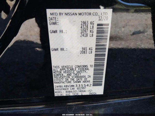 1N4BL4BV1MN335542 Nissan Altima S Fwd