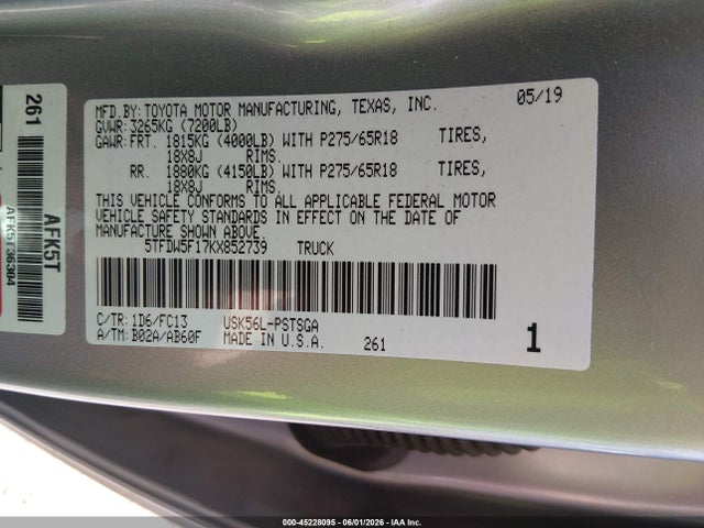 5TFDW5F17KX852739 Toyota Tundra Sr5 5.7l V8