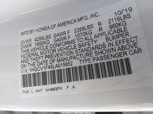 Honda ACCORD EX 2020 1HGCV1F45LA015852 Image 9