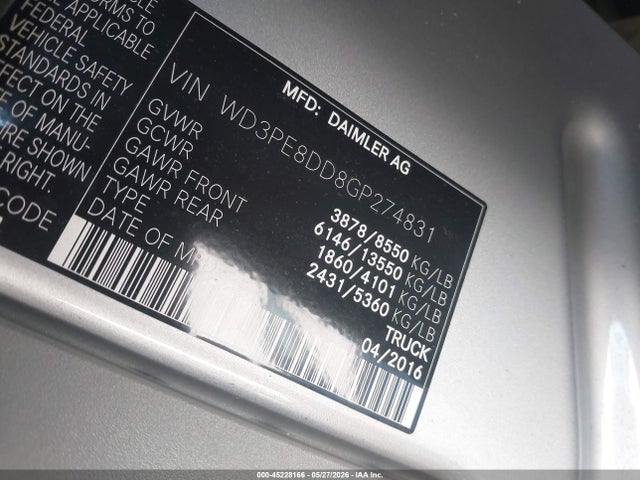 Aukcja sprzedaży 2016 Mercedes-benz Sprinter 2500 High  Roof, vin: WD3PE8DD8GP274831, numer aukcji: 45228166