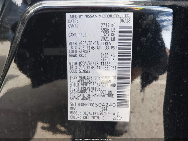 5N1DL0MN2KC504240 Infiniti QX60 LUXE