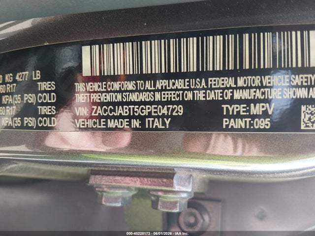 2016 Jeep Renegade Latitude მანქანა იყიდება აუქციონზე, vin: ZACCJABT5GPE04729, აუქციონის ნომერი: 45228173