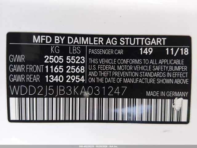 WDD2J5JB3KA031247 Mercedes-Benz CLS 450