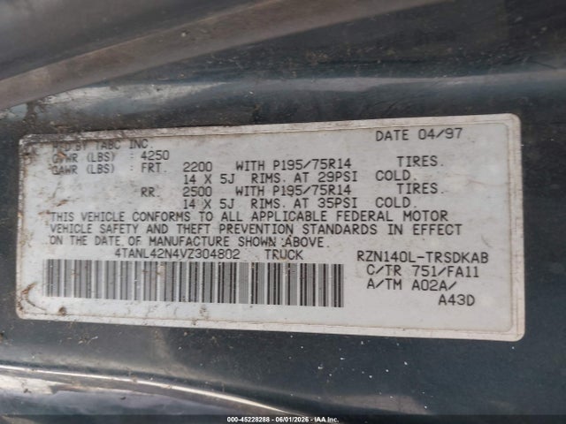 Aukcja sprzedaży 1997 Toyota Tacoma, vin: 4TANL42N4VZ304802, numer aukcji: 45228288