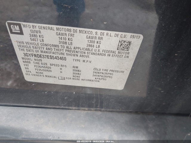 Продажа на аукционе авто 2014 Cadillac Srx Premium Collection, vin: 3GYFNDE37ES543460, номер лота: 45228319