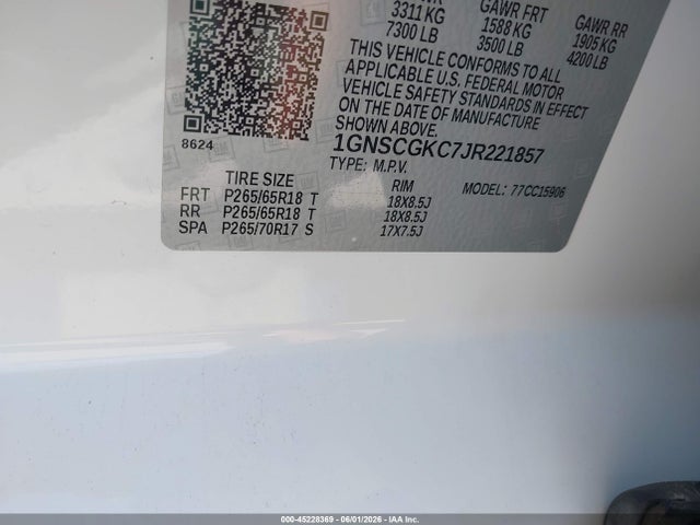 Продажа на аукционе авто 2018 Chevrolet Suburban Ls, vin: 1GNSCGKC7JR221857, номер лота: 45228369