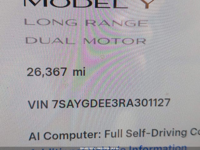 Aukcja sprzedaży 2024 Tesla Model Y Long Range Dual Motor All-wheel Drive, vin: 7SAYGDEE3RA301127, numer aukcji: 45228374
