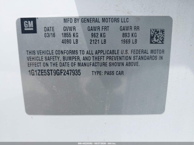 Aukcja sprzedaży 2016 Chevrolet Malibu 1lt, vin: 1G1ZE5ST9GF247935, numer aukcji: 45228392