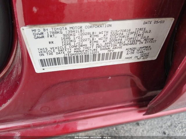 Aukcja sprzedaży 2003 Toyota Rav4, vin: JTEGH20V030112201, numer aukcji: 45228404