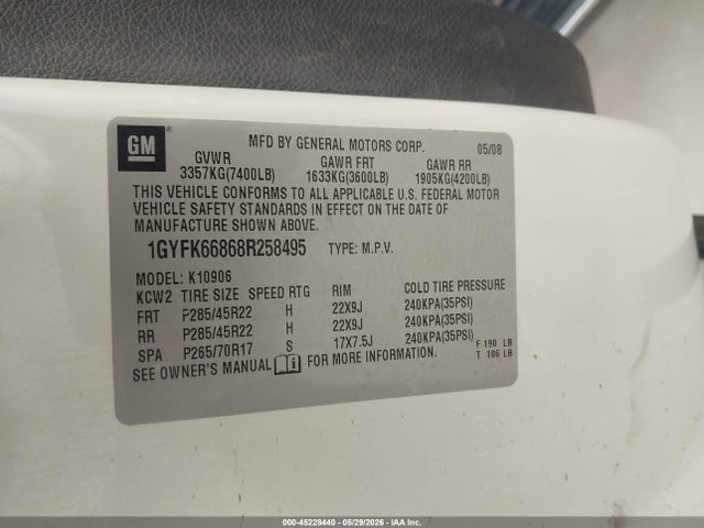 Aukcja sprzedaży 2008 Cadillac Escalade Esv Standard, vin: 1GYFK66868R258495, numer aukcji: 45228440