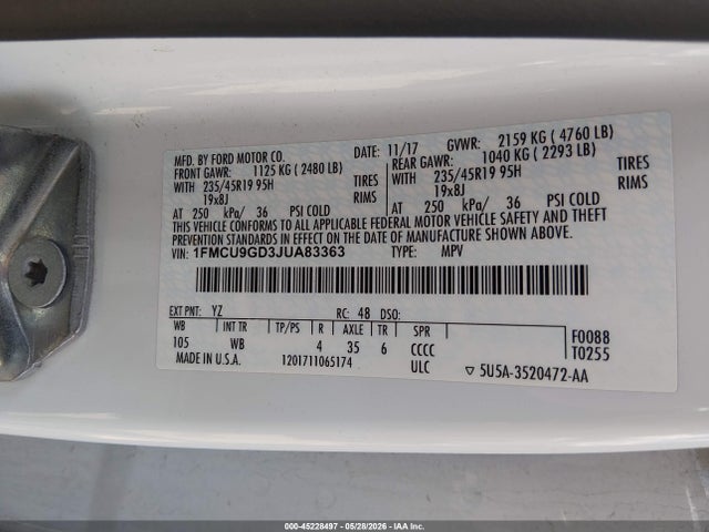 Ford ESCAPE SE 2018 1FMCU9GD3JUA83363 Image 9