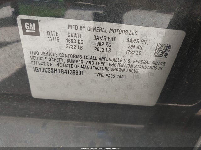 Продажа на аукционе авто 2016 Chevrolet Sonic Lt Auto, vin: 1G1JC5SH1G4138301, номер лота: 45228498