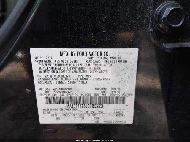 45228501 :رقم المزاد ، MAJ3P1TE5JC185223 vin ، 2018 Ford Ecosport Se مزاد بيع