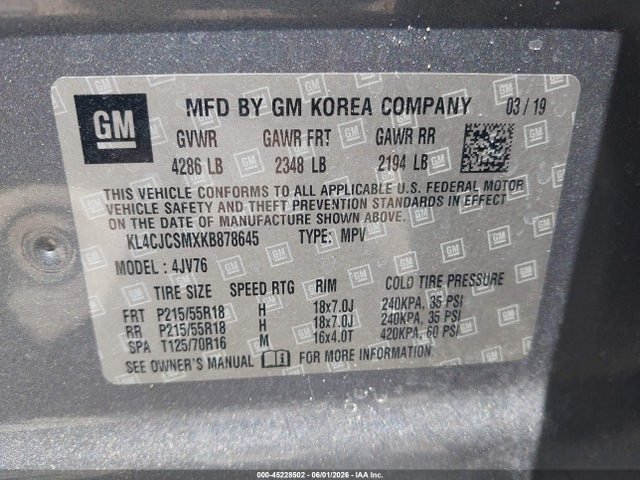 Aukcja sprzedaży 2019 Buick Encore Fwd Essence, vin: KL4CJCSMXKB878645, numer aukcji: 45228502