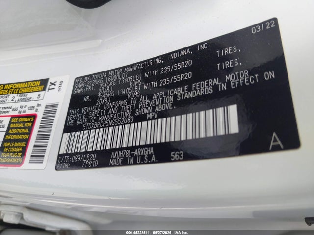 5TDXBRCH5NS552080 Toyota Highlander Hybrid Limited