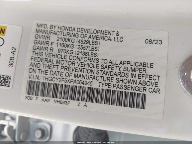 Aukcja sprzedaży 2023 Honda Accord Hybrid Sport, vin: 1HGCY2F5XPA064945, numer aukcji: 45228528