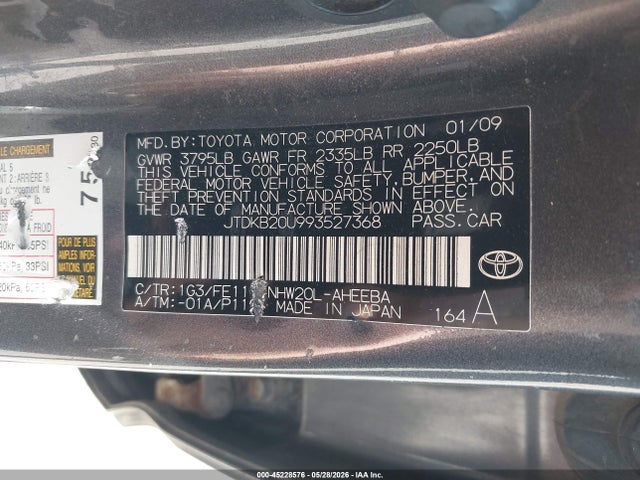 Продажа на аукционе авто 2009 Toyota Prius, vin: JTDKB20U993527368, номер лота: 45228576